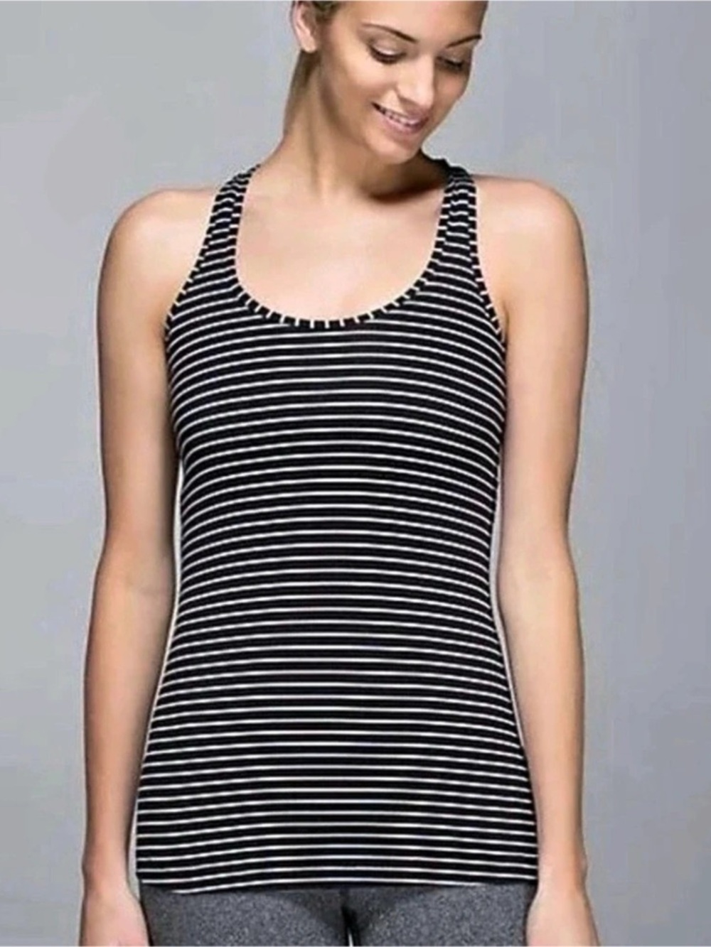 lululemon Cool Racerback Stripe White Black Striped Racerback Tank size 8
